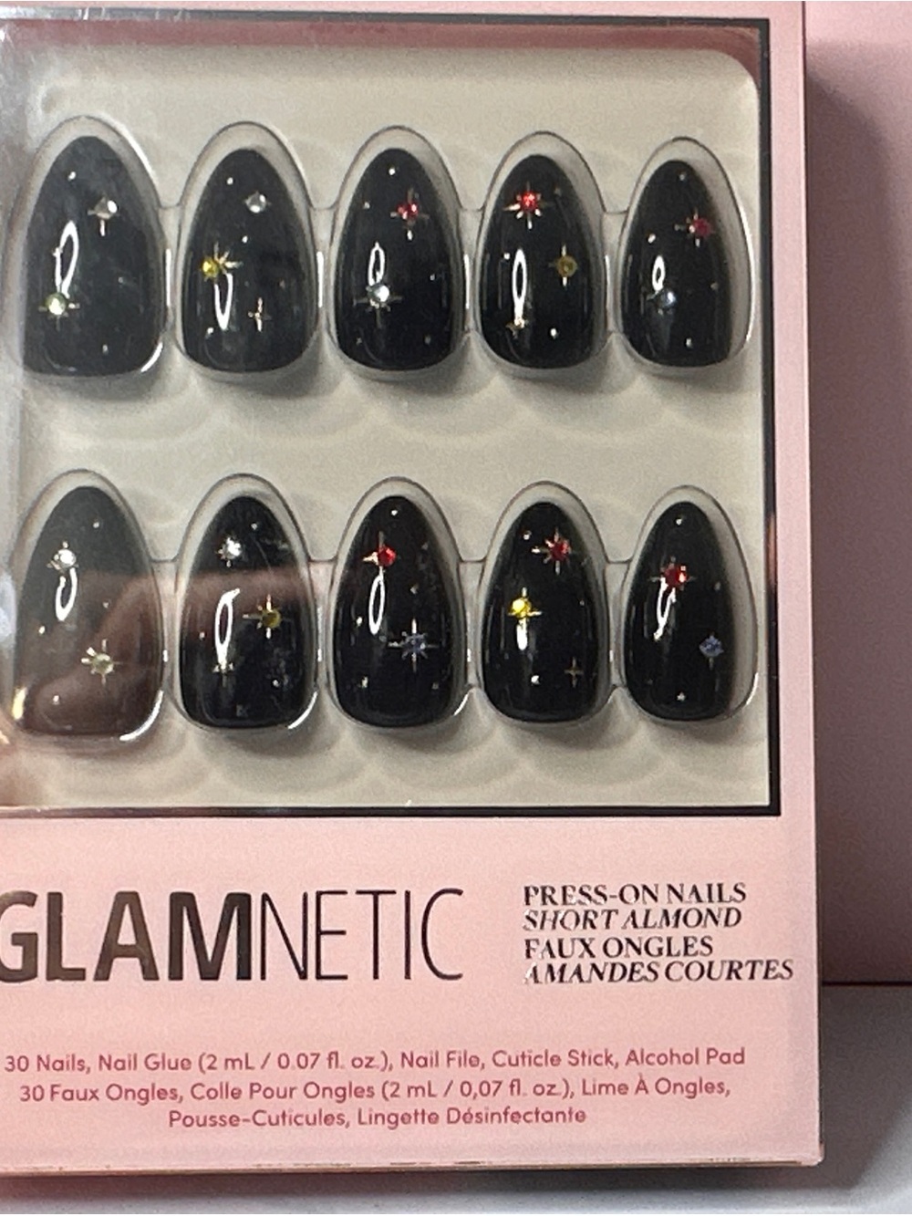 Glamnetic Black Almond Press-On Nails with Star Accents